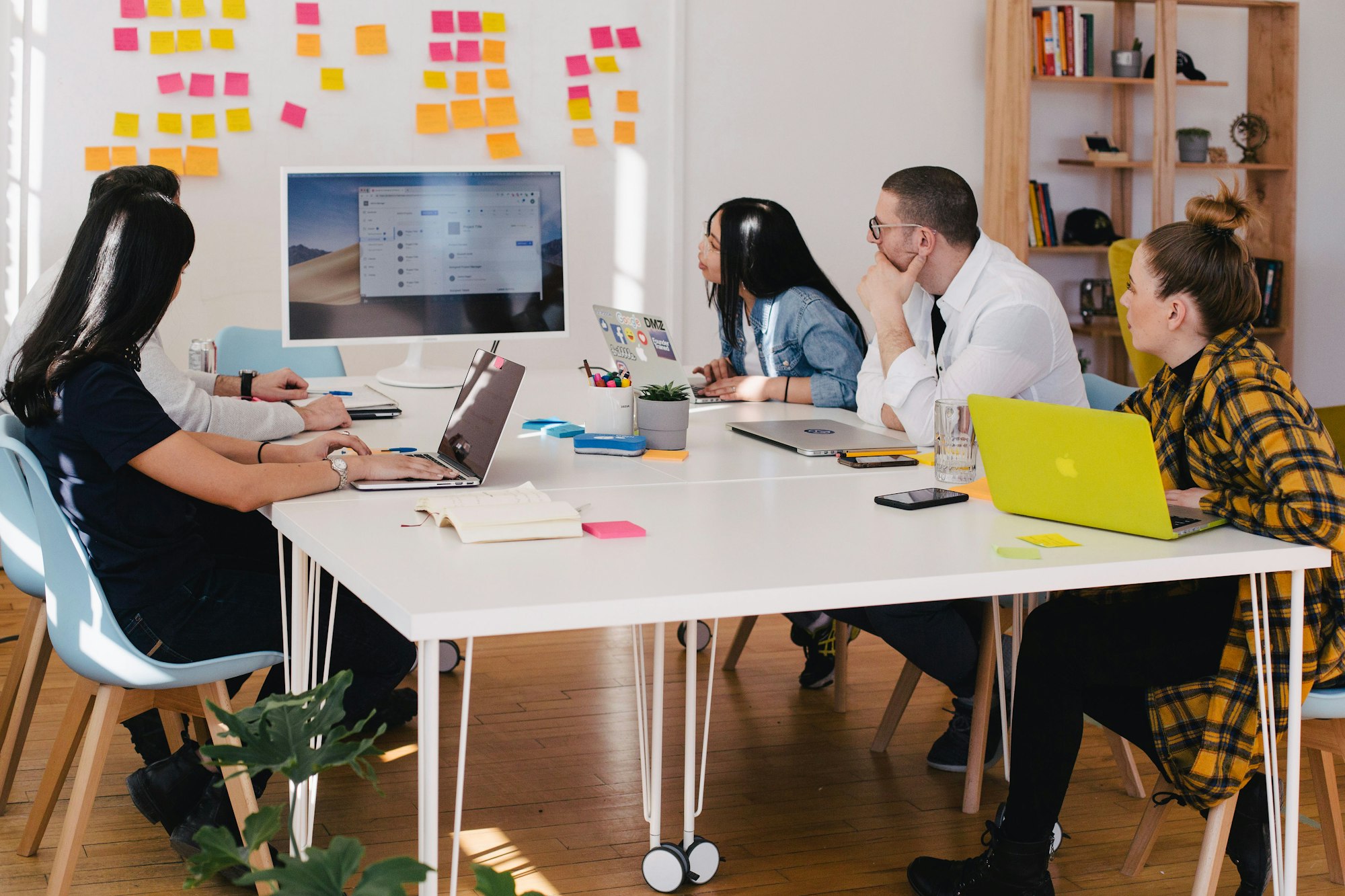 Team at work in a modern open office.